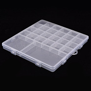Polypropylene(PP) Bead Storage Containers, 26 Compartments Organizer Boxes, Rectangle with Cover, Clear, 19x20x1.8cm, Hole: 17x6mm, compartment: 3x3cm, 7.05x7.05cm, 11.3x7cm(CON-S043-037)