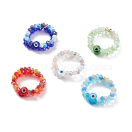 2Pcs 2 Style Lampwork Evil Eye & Glass Beaded Stretch Finger Rings for Women, Mixed Color, US Size 8 1/2(18.5mm), 1Pc/style(RJEW-JR00482)