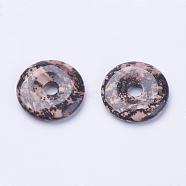 Natural Rhodonite Pendants, Donut/Pi Disc, Donut Width: 11~12mm, 28~30x5~6mm, Hole: 6mm(G-F524-B08)