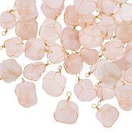 40Pcs Natural Rose Quartz Pendants, Nuggets Charms, with Light Gold Tone Copper Wire Wrapped, 19~28.5x12~16x7.5~11mm, Hole: 4mm(G-HY0001-43)