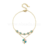 Ion Plating(IP) 304 Stainless Steel Anklets, with Synthetic Turquoise and Resin, Clover, Golden, 8-1/4 inch(21cm)(AJEW-H148-06G)