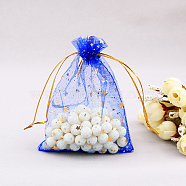 Rectangle Organza Drawstring Bags, Gold Stamping Moon and Star Pattern, Medium Blue, 9x7cm(X1-CON-PW0001-056A-03)
