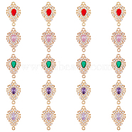 20Pcs 5 Colors Brass Micro Pave Clear Cubic Zirconia Connector Charms, with Glass, Long-Lasting Plated, Teardrop Links, Light Gold, Mixed Color, 20x12x5mm, Hole: 1.4mm, 4pcs/color(KK-DC0002-82)