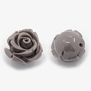 Synthetic Coral 3D Flower Rose Beads, Dyed, Coffee, 14~15x9mm, Hole: 1.5mm(CORA-A006-15mm-054)