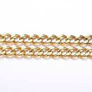 3.28 Feet Ion Plating(IP) 304 Stainless Steel Cuban Link Chains, Chunky Curb Chains, Faceted, Unwelded, Golden, 7~7.5x4.5~5x1.3~1.4mm(X-CHS-H020-06G)
