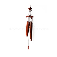 Bamboo Tube Wind Chimes, Star & Moon Pendant Decorations, Chocolate, 670x100x100mm(WICH-PW0001-23)