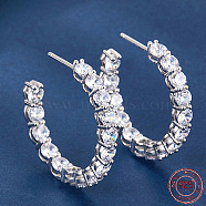 Rhodium Plated 925 Sterling Silver Ring Stud Earrings, Half Hoop Earrings with Cubic Zirconia, Platinum, 30mm(RE2963-3)