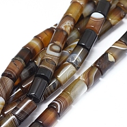 Natural Banded Agate/Striped Agate Beads Strands, Dyed & Heated, Column, 13.5~14x10~10.5mm, Hole: 0.6mm, about 28 pcs/Strand, 15.35 inch(39 cm)(G-D0005-46)