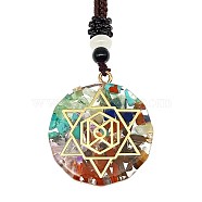 Orgonite Chakra Natural & Synthetic Mixed Stone Pendant Necklaces, Nylon Thread Necklace for Women, Flat Round, Star, 25.59 inch(65cm)(PZ4674-08)