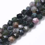 Natural Indian Agate Beads Strands, Star Cut Round Beads, Faceted, 8mm, Hole: 1.2mm, about 46pcs/strand, 15.16 inch(38.5cm)(G-R465-31)