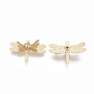 Brass Cubic Zirconia Pendants, Nickel Free, Dragonfly, Clear, Real 18K Gold Plated, 14x20.5x4.5mm, Hole: 1mm(KK-T050-48G-NF)