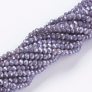 Electroplate Glass Beads Strands, Pearl Luster Plated, Faceted, Rondelle, Purple, 3x2mm, Hole: 0.8~1mm, about 185~190pcs/strand, 15.5~16 inch(39.3~40.6cm)(X-GLAA-F078-PL08)