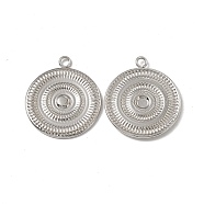 201 Stainless Steel Pendants, Flat Round Charm, Stainless Steel Color, 21x18x1.5mm, Hole: 1.8mm(STAS-J401-VC791)
