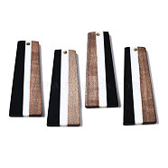 Resin & Walnut Wood Pendants, Trapezoid, Black, 49x19x3mm, Hole: 2mm(RESI-S389-073A-A01)