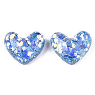 Acrylic Cabochons, with Glitter Sequins, Heart, Cornflower Blue, 19.5x24x9mm(OACR-R251-02A)