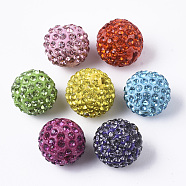 Pave Disco Ball Beads, Polymer Clay Pave Rhinestone Beads, Round, Mixed Color, PP17(2.3~2.4mm), 8 Rows Rhinestone, 13~14mm, Hole: 1.5mm(RB-T017-11B)
