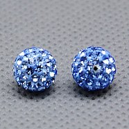 Czech Glass Rhinestones Beads, Polymer Clay Inside, Half Drilled Round Beads, 211_Light Sapphire, 10mm, Hole: 1mm(RB-E482-10mm-211)