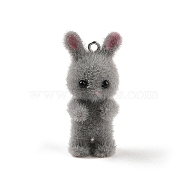 Flocking Resin Cute Bunny Pendants, Rabbit Charms with Platinum Plated Iron Loops, Gray, 40x18x15mm, Hole: 2mm(MACR-P043-J01)