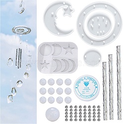 DIY Star & Moon Wind Chime Making Kits, Including Silicone Molds, Aluminum Tube, Acrylic Beads and Crystal Thread, White, 73pcs/set(DIY-P028-17)