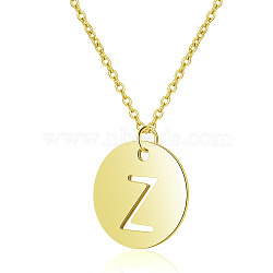 201 Stainless Steel Initial Pendants Necklaces, with Cable Chains, Flat Round with Letter, Golden, Letter.Z, 16.3 inch(40cm), 1mm(NJEW-S069-TN508-Z)
