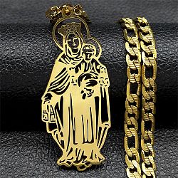 304 Stainless Steel Hollow Virgin Mary & Baby Pendant Figaro Chain Necklaces, Golden, 21.26 inch(54cm)(STAS-D196-09G)