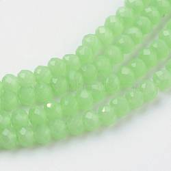 Imitation Jade Glass Beads Strands, Faceted, Rondelle, Light Green, 3x2mm, Hole: 0.5mm, about 160~165pcs/strand, 15.35 inch~15.75 inch(39~40cm)(X-GLAA-R135-2mm-36)