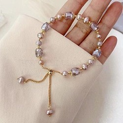 Acrylic & Cubic Zirconia Beads Slider Bracelets, Alloy Box Chain Bracelets for Women, Rondelle, Thistle, 6-1/4 inch(16cm)(WG9EBEA-01)