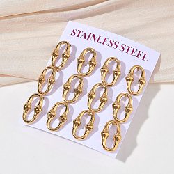 6 Pairs 304 Stainless Steel Stud Earrings, Oval, PVD Vacuum Plating, Long-Lasting Plated, Golden, 18.5x12mm(EJEW-C180-01G)