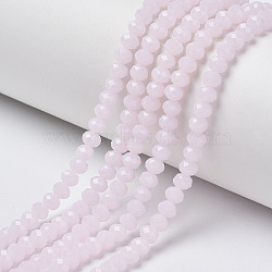 Glass Beads Strands, Imitation Jade, Faceted, Rondelle, Pink, 2x1.5mm, Hole: 0.4mm, about 195pcs/strand, 11 inch(27.5cm)(EGLA-A034-J1mm-D02)