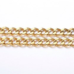 3.28 Feet Ion Plating(IP) 304 Stainless Steel Cuban Link Chains, Chunky Curb Chains, Faceted, Unwelded, Golden, 7~7.5x4.5~5x1.3~1.4mm(X-CHS-H020-06G)