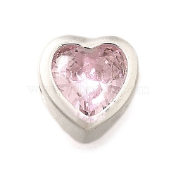 925 Sterling Silver Cubic Zirconia Beads, Heart, with 925 Stamp, Silver Color Plated, Pink, 6.5x6.5x4.5mm, Hole: 1.5mm(STER-L066-06S-03)