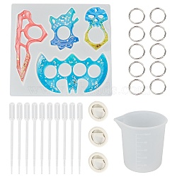 Gorgecraft DIY Animal Self Defense Ring Molds Kits, incude Silicone Molds, Disposable Latex Finger Cots, Plastic Transfer Pipettes, 100ml Measuring Cup Silicone Glue Tools, Iron Split Key Rings, Mixed Color, 153x165x12mm, Inner Diameter: 117mm, 1pc(DIY-GF0002-73)