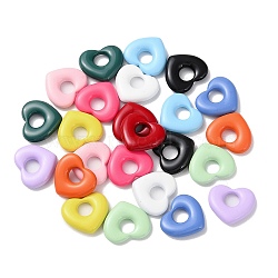 Spray Painted Alloy European Beads, Large Hole Heart Beads, Mixed Color, 16x18x4mm, Hole: 5.5mm(PALLOY-M215-02)