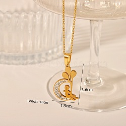 304 Stainless Steel Crystal Rhinestone Pendant Necklaces, Golden, Moon, 15.75 inch(40cm), Pendant: 36x19mm(FS-WG5BCFA-01)