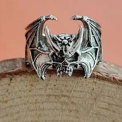 Bat Themes Alloy Adjustable Finger Rings, Antique Silver, Inner Diameter: Adjustable(FS-WG25ADA-04)