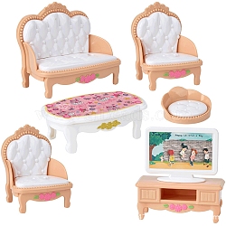 Plastic Living Room Furniture Kit Miniature Ornaments, Micro Landscape Home Dollhouse Accessories, Pretending Prop Decorations, Mixed Color, 24~65x25~40x60~80mm(PW-WG0711A-02)