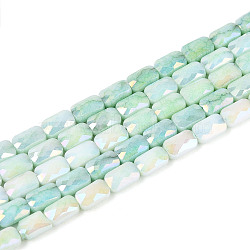 Anti-Tarnish Electroplate Glass Beads Strands, Imitation Gemstone, Rectangle, AB Color Plated, Faceted, Two Tone, Aquamarine, 7x4~4.5x3mm, Hole: 0.9~1mm, about 55~56pcs/strand, 14.96~15.16''(38~38.5cm)(X-GLAA-T025-29B)