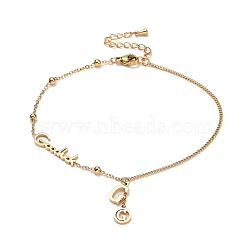 Goodlock and Initial Letter G Charm Anklet for Women, Ion Plating(IP) 304 Stainelss Steel Inspirational Anklet, Golden, 8.66 inch(22cm)(STAS-D454-04G)