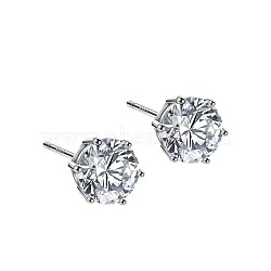 Rhodium Plated 999 Fine Silver Cubic Zirconia Stud Earrings for Women, with 999 Stamp, Platinum, 7mm(EJEW-S215-20P)
