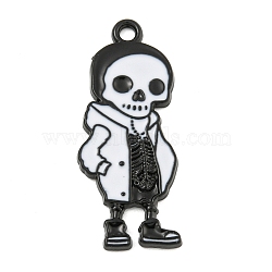 Halloween Alloy Enamel Pendants, Black, Skeleton Charm, White, 31.5x13x2mm, Hole: 1.2mm(ENAM-M220-02A-B)