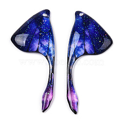 Epoxy Resin Wing Pendants, Butterfly Wing Charms, Medium Blue, 39x15.5x3mm, Hole: 1.2mm(RESI-TAC0021-96E)