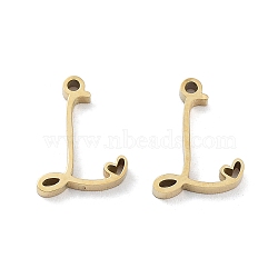 304 Stainless Steel Charms, Laser Cut, Real 14K Gold Plated, Letter L, 11.5x8x1.5mm, Hole: 1mm(STAS-M327-02G-L)