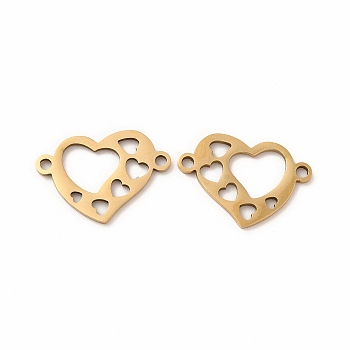 201 Stainless Steel Connector Charms, Hollow Heart Links, Golden, 12x17x1mm, Hole: 1.4mm