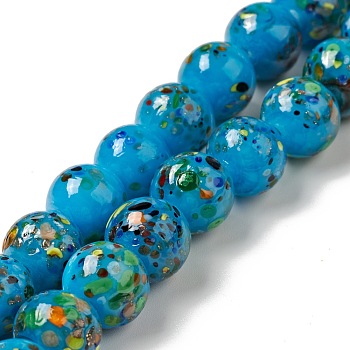 Handmade Lampwork Beads Strand, Round, Dodger Blue, 10x9~10mm, Hole: 1.2mm, about 40pcs/strand, 14.76 inch(37.5cm)