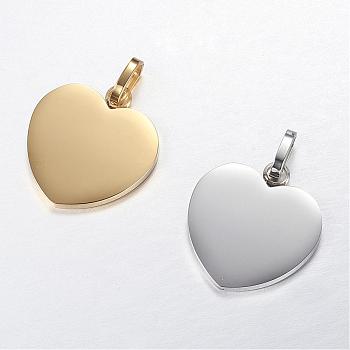 304 Stainless Steel Stamping Blank Tag Pendants, Heart, Mixed Color, 28x26x2mm, Hole: 5x8mm