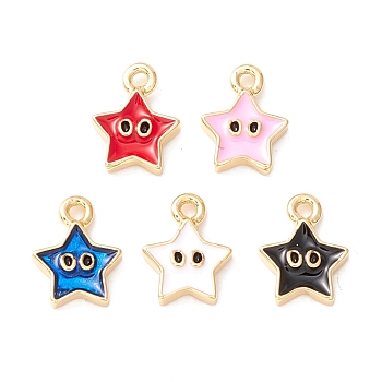 Rack Plating Eco-friendly Brass Enamel Charms, Long-Lasting Plated, Real 18K Gold Plated, Cadmium Free & Nickel Free & Lead Free, Star, Mixed Color, 8.5x6.5x1.5mm, Hole: 1mm