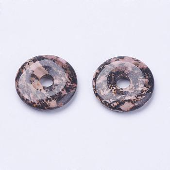 Natural Rhodonite Pendants, Donut/Pi Disc, Donut Width: 11~12mm, 28~30x5~6mm, Hole: 6mm