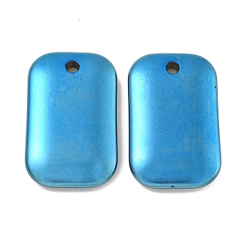 Electroplated Synthetic Non-Magnetic Hematite Pendants, Rectangle Charms, Blue Plated, 34x21.5x5mm, Hole: 2.8mm