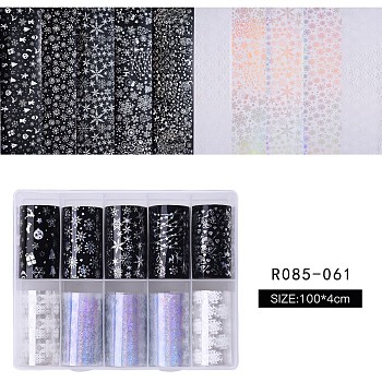 Shiny Laser Nail Art Transfer Stickers Decals, DIY Nail Tips Decoration for Women, Christmas Themed Pattern, 100x4cm, 10rolls/box