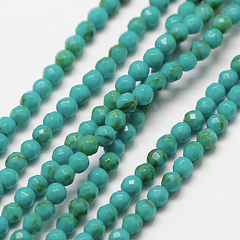 Imported Synthetic Howlite Beads Strands, Faceted Round, Dyed, 2mm, Hole: 0.8mm, about 184pcs/strand, 14.5''(36.83cm)